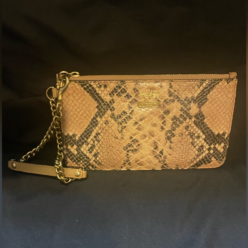 Coach Tan and Black Snake Print Wristlet